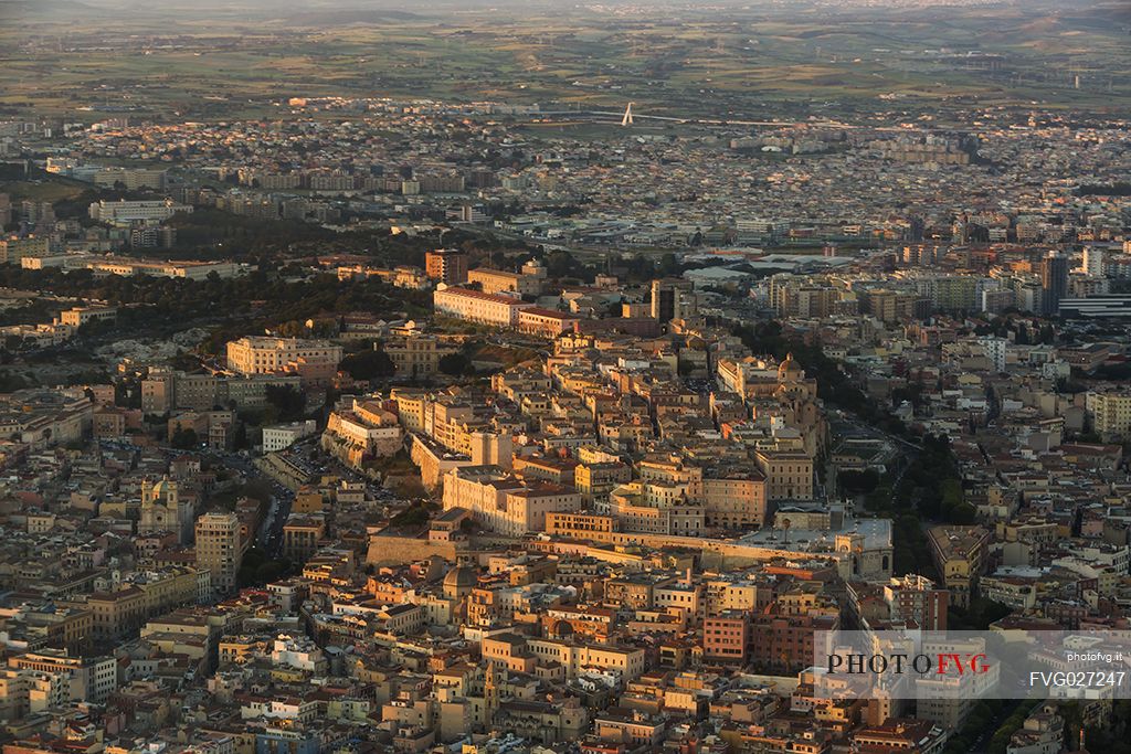 Cagliari city, the most iconic city in Sardinia, Italy. The city center was settled on the central hill shown in the picture, Sardinia, Italy
