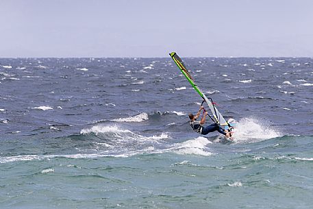 Porto Pollo, a dream destination for windsurfing, expecially in windy days during summer, Sardinia, Italy