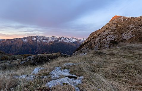 Autumn view of  Terzo and  Paularo mountains from the path leading to the Avostanis Lake, Pramosio, Friuli Venezia  Giulia, Italy