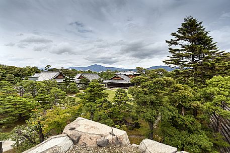 View from above of Nijo-jo Castle, residence of Tokugawa leyasu, the first Shogun of the Edo period, Unesco world Heritage site, Kyoto, Japan
