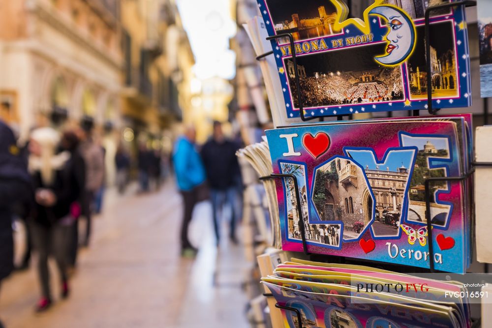 Detail of a postcard in Viale Mazzini in Verona