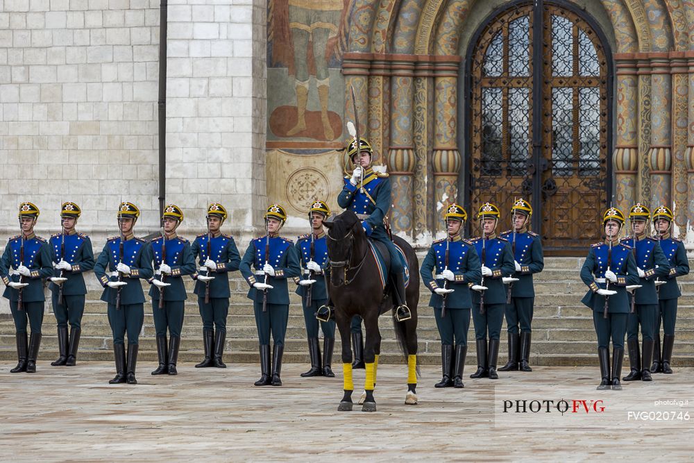 The changing of the guard that takes place every saturday at midday inside the Kremlin of Moscow, Russia