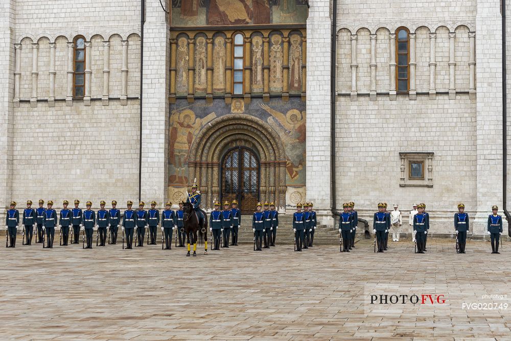 The changing of the guard that takes place every saturday at midday inside the Kremlin of Moscow, Russia