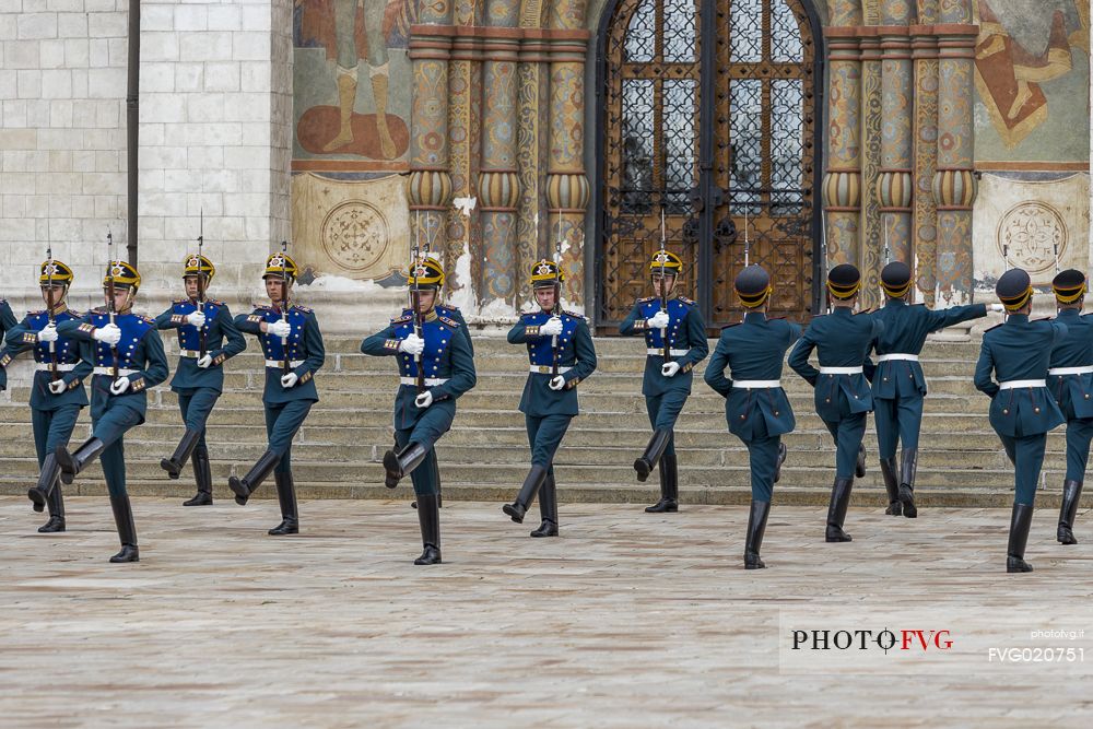 The changing of the guard that takes place every saturday at midday inside the Kremlin of Moscow, Russia