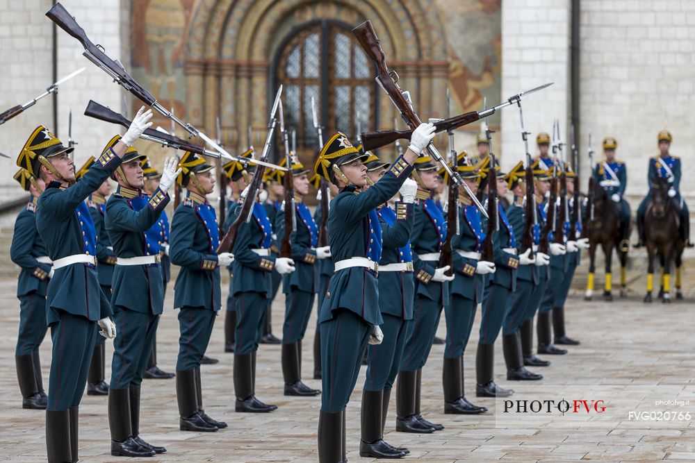 The changing of the guard that takes place every saturday at midday inside the Kremlin of Moscow, Russia