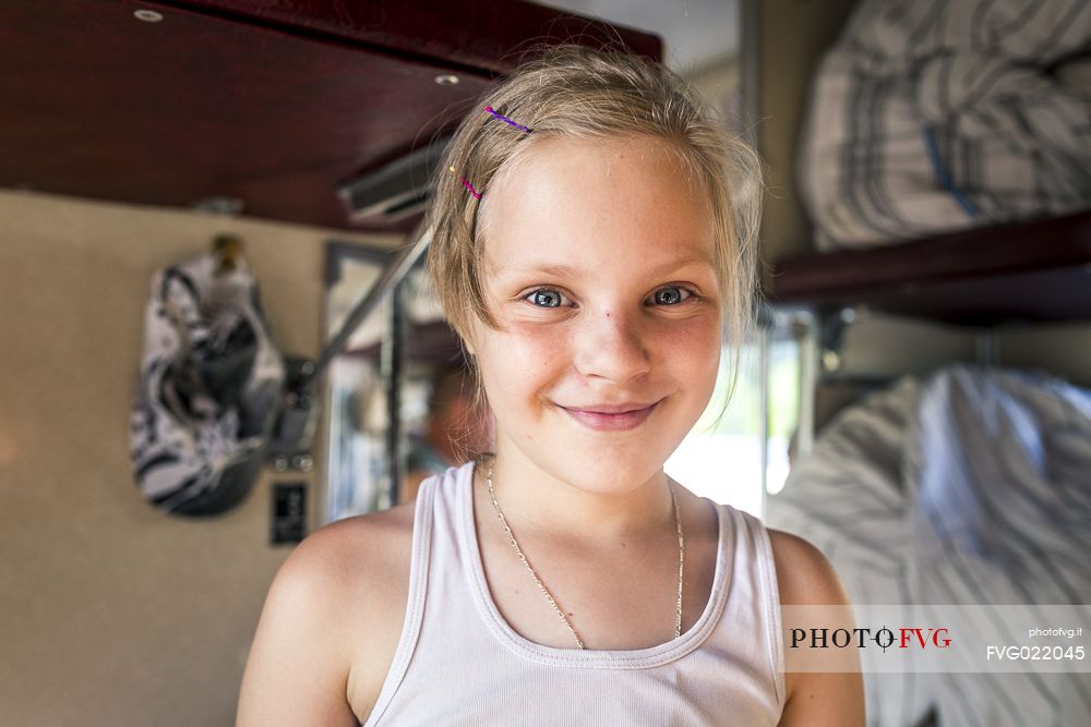 A russian child inside the Transiberian train from Moscow to Novosibirsk, Russia