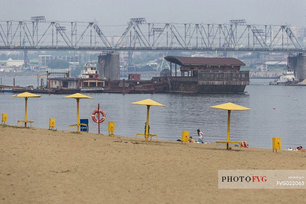 A siberian beach on the riverside of river , Russia