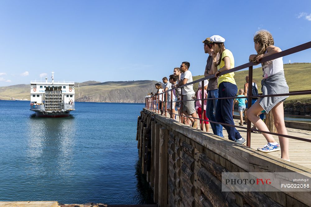 Some people waiting for the ferry to Olkhon Island, Bajkal lake, Russia