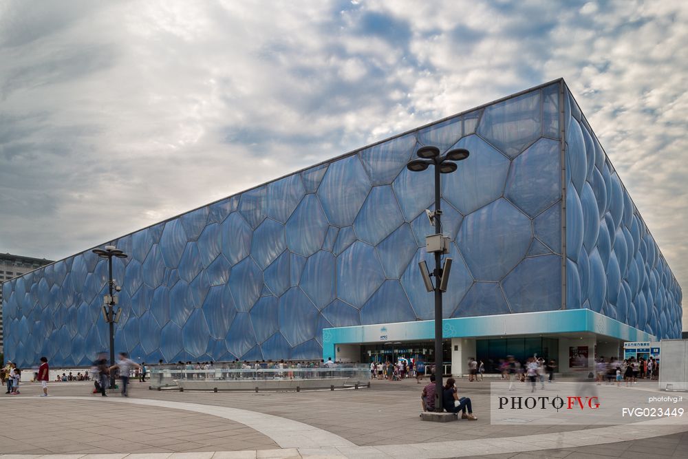 The Beijing National Aquatics Center (called Water Cube) inside the Olympic Green, the olympic park built for 2008 Summer Olympics