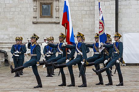 The changing of the guard that takes place every saturday at midday inside the Kremlin of Moscow, Russia