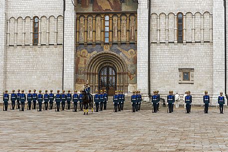 The changing of the guard that takes place every saturday at midday inside the Kremlin of Moscow, Russia