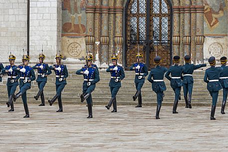 The changing of the guard that takes place every saturday at midday inside the Kremlin of Moscow, Russia