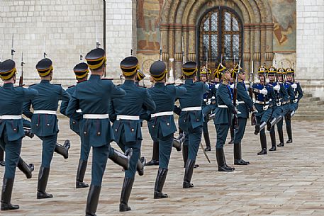 The changing of the guard that takes place every saturday at midday inside the Kremlin of Moscow, Russia