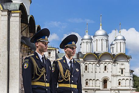 Two soldiers in the cathedrals square, Kremlin, Moscow, Russia Two soldiers in the cathedrals square, Kremlin, Moscow, Russia
