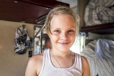 A russian child inside the Transiberian train from Moscow to Novosibirsk, Russia