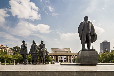 Lenin's monument in the central square of Novosibirsk, Russia