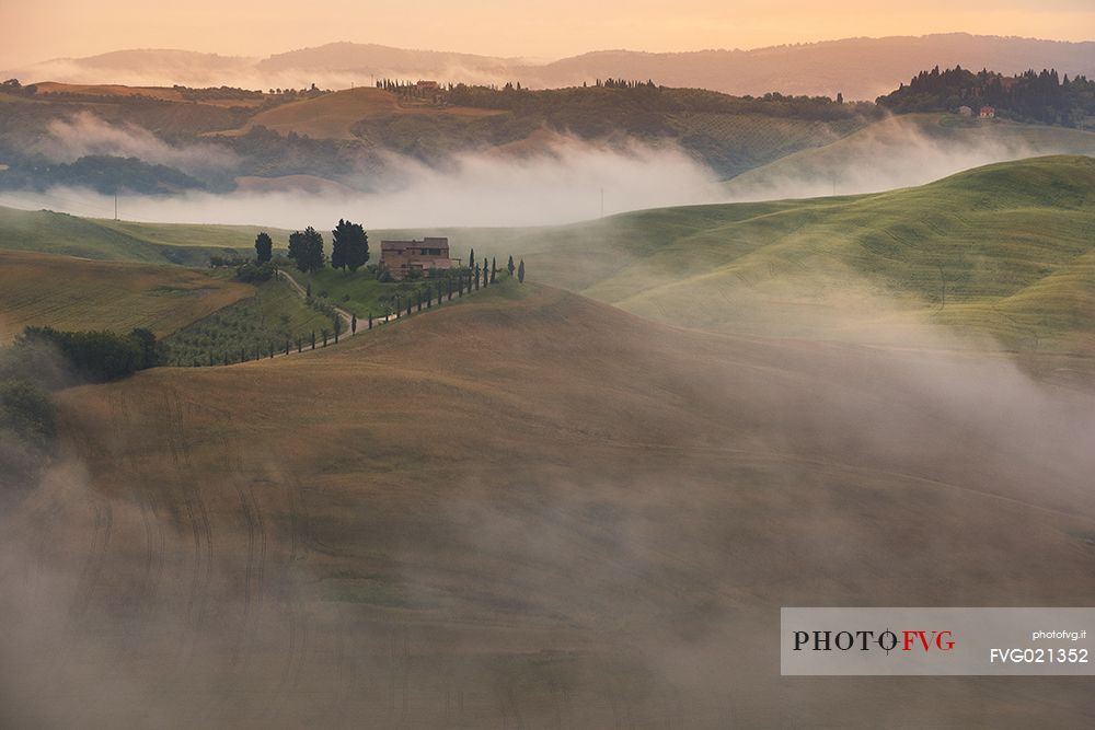 Farm on the tuscan hills, Monticchiello, Crete Senesi, Tuscany, Italy