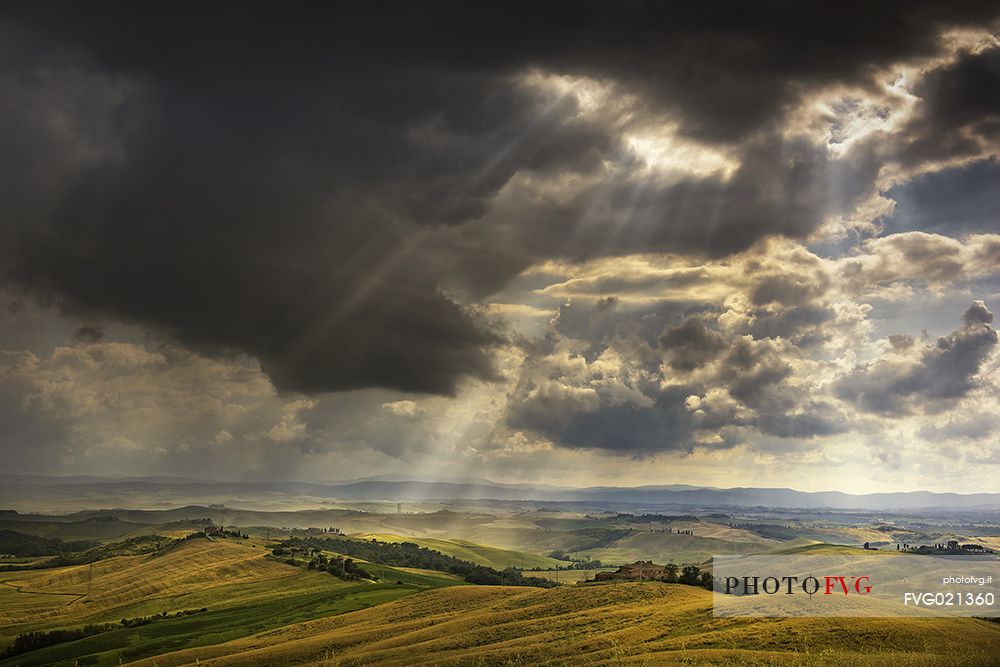 Stormy sky over la Val d'Orcia, Tuscany, Italy