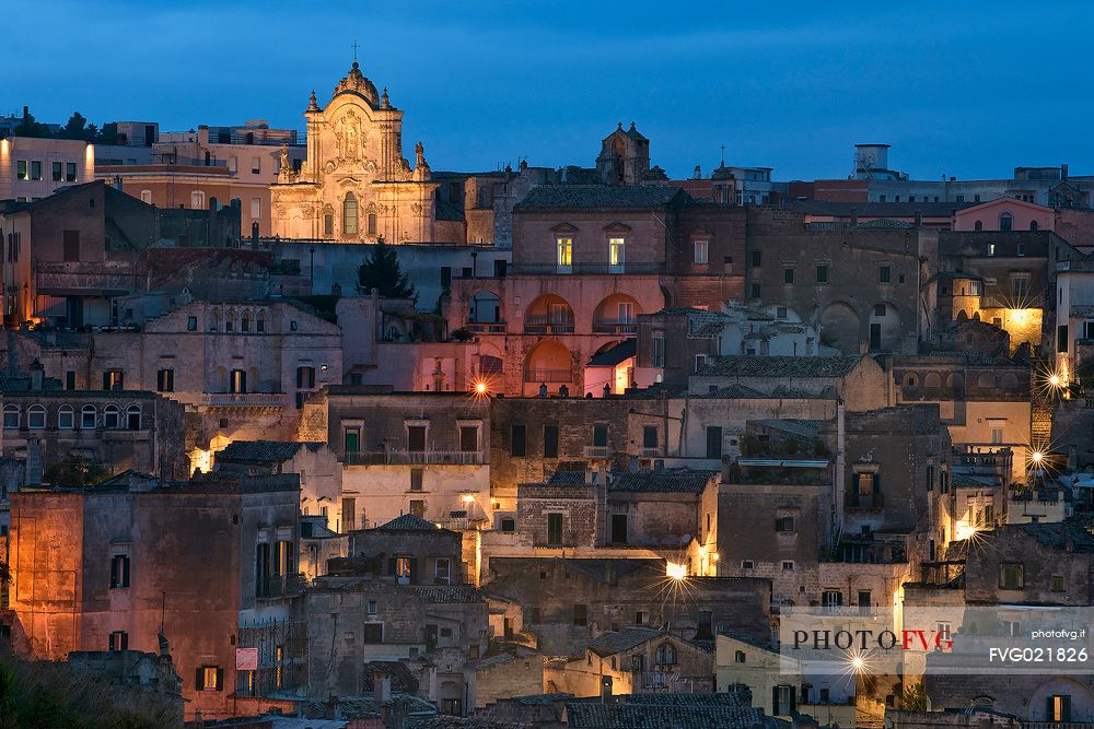 Sassi di Matera at dusk, Matera, Basilicata, Italy