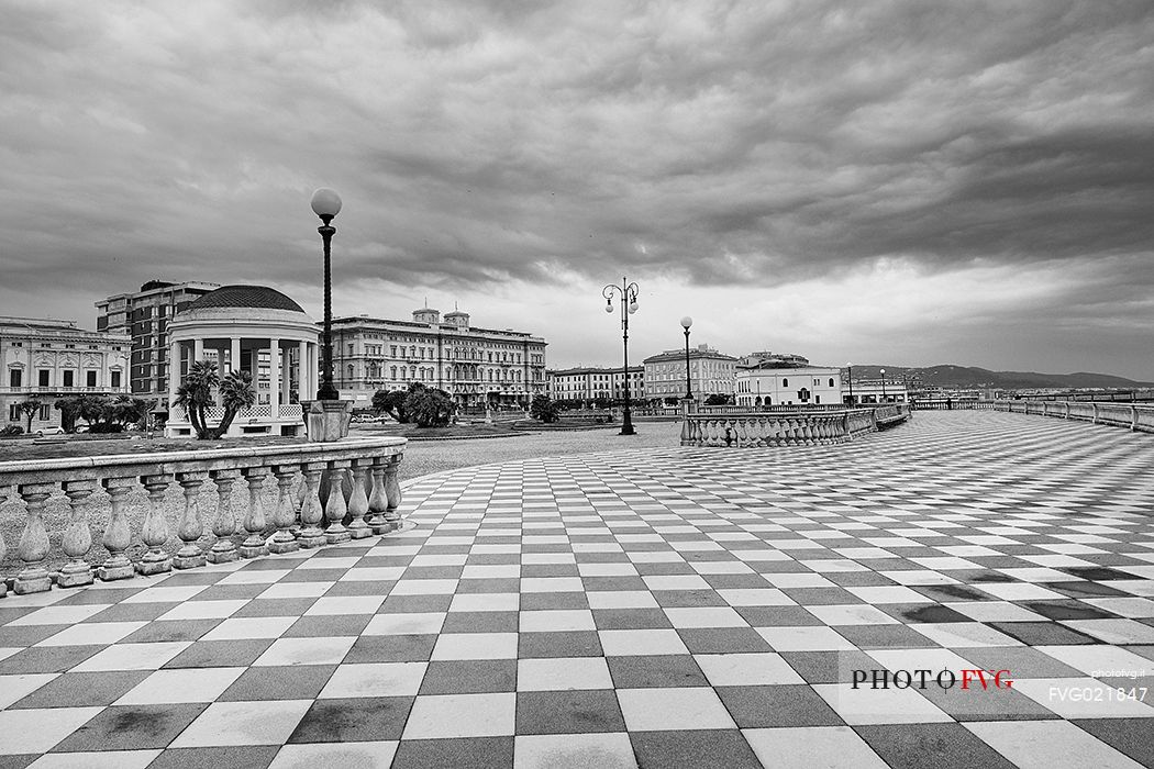 Terrace Mascagni and the old palaces in front of the sea, Livorno, Tuscany