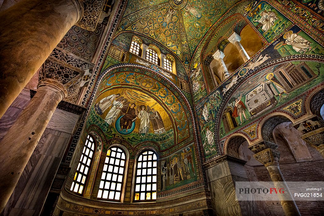 Frescos in the cupola, dome of the Basilica of San Vitale, Ravenna, Emilia Romagna, Italy