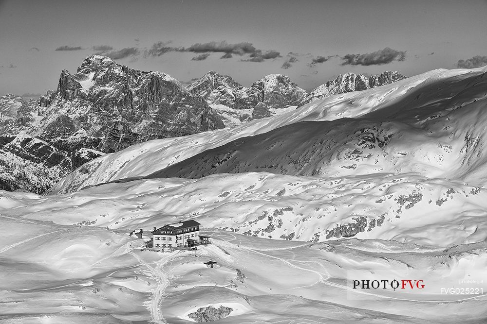 Winter landscape of Paneveggio and Pale di San Martino natural park, dolomites, Italy