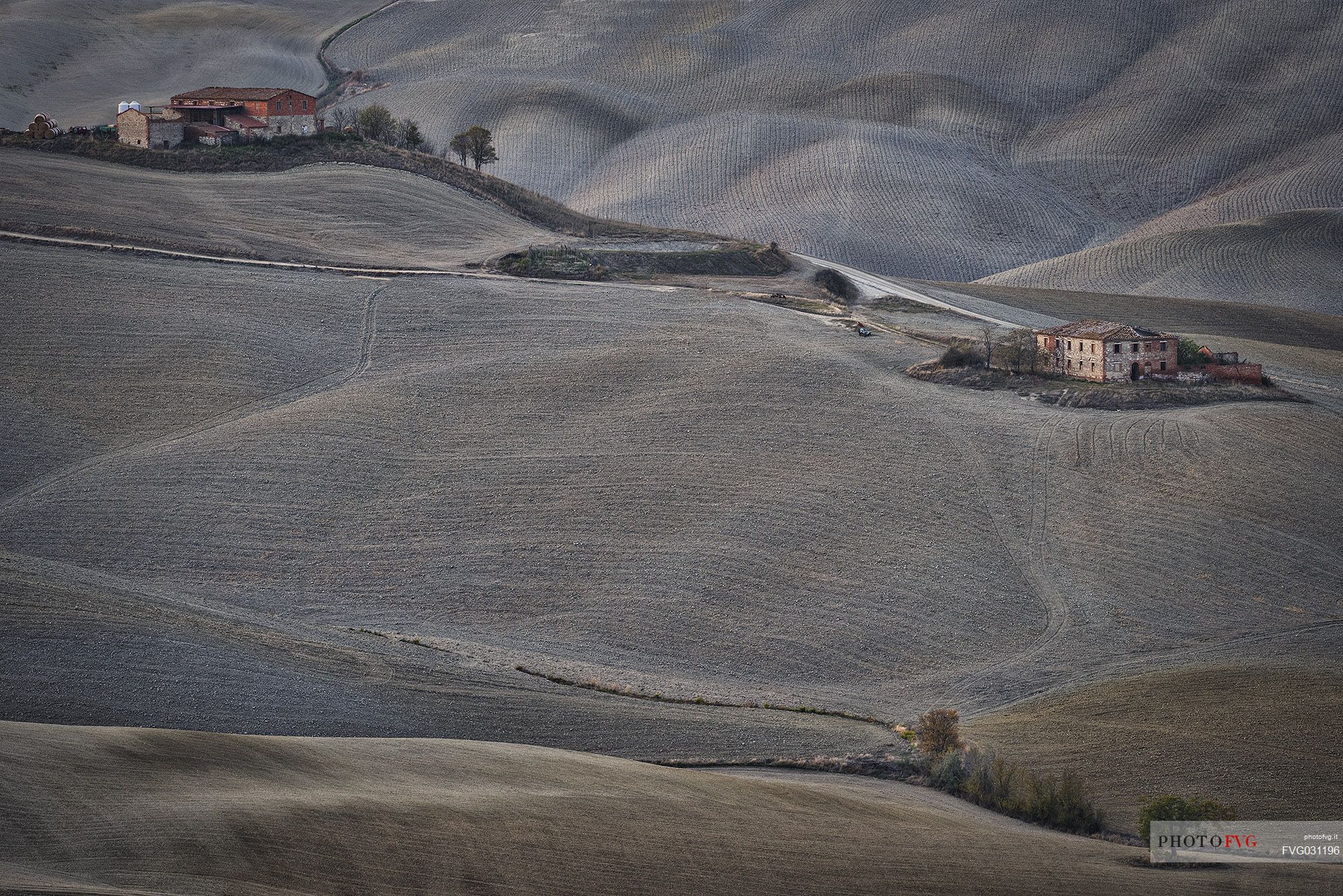 Abandoned farmhouses in Val d'Orcia, Tuscany, Italy
