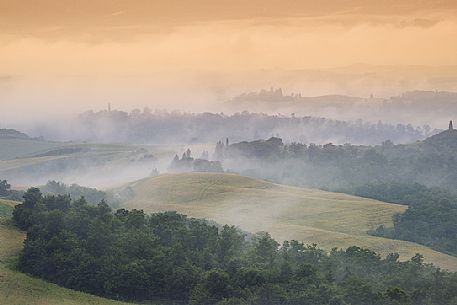 Crete Senesi in the fog, Orcia valley, Tuscany, Italy