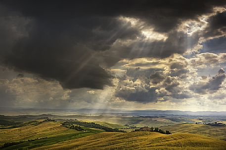 Stormy sky over la Val d'Orcia, Tuscany, Italy