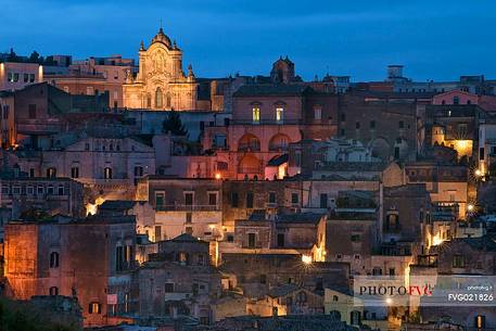 Sassi di Matera at dusk, Matera, Basilicata, Italy