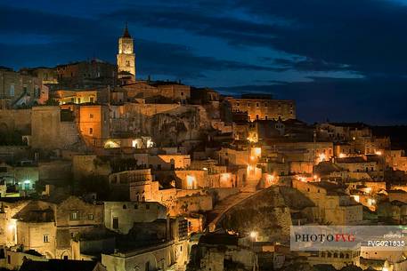 Sassi di Matera at dusk, Matera, Basilicata, Italy