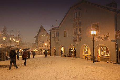 A beautiful snowfall at Ortisei village, Gardena valley, South Tyrol, Italy