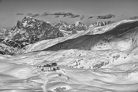 Winter landscape of Paneveggio and Pale di San Martino natural park, dolomites, Italy