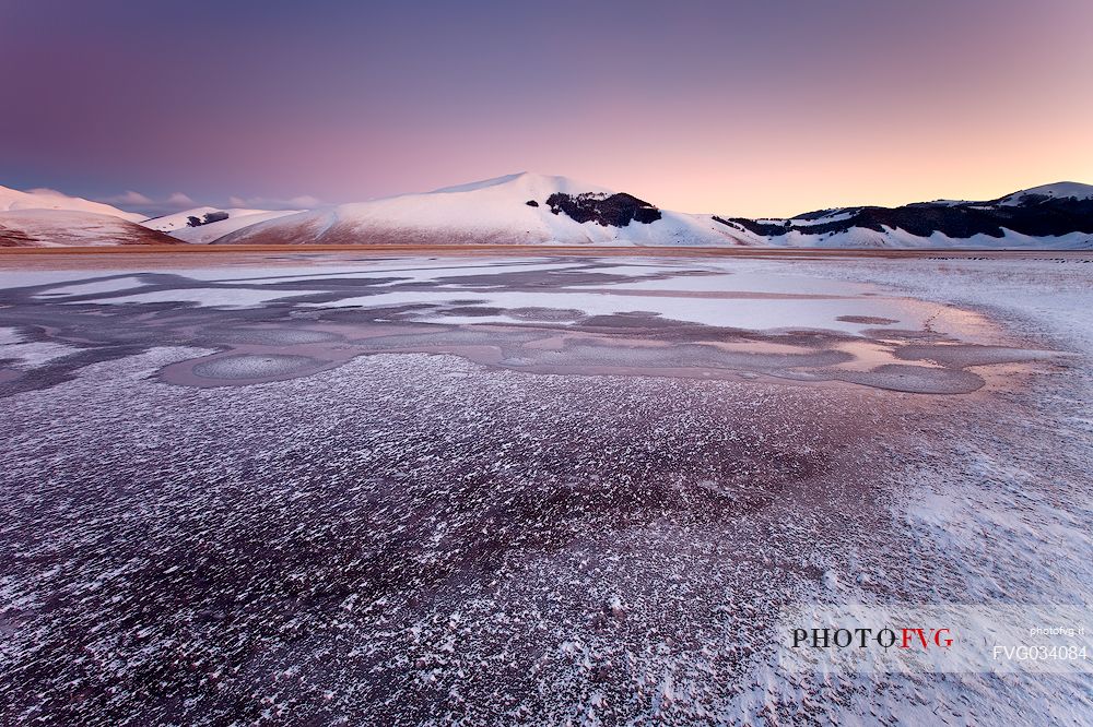 Melting in the Pian Grande of Castelluccio di Norcia, Sibillini National Park, Umbria, Italy, Europe