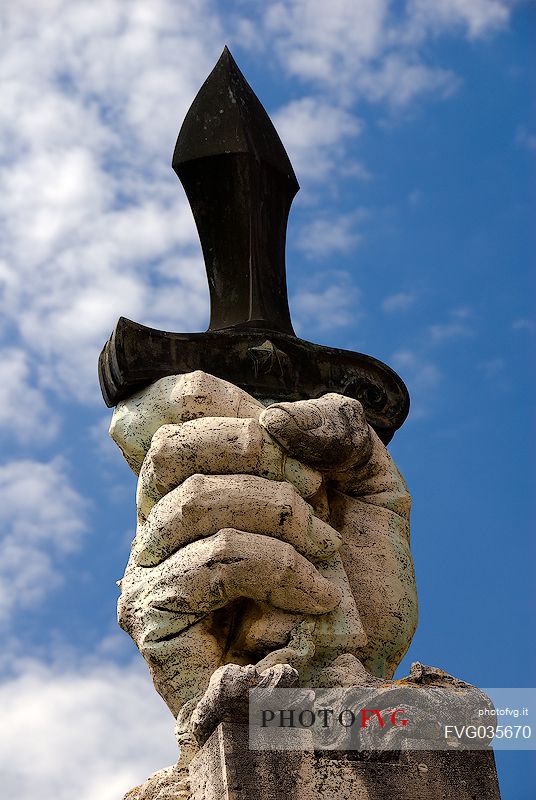 Statue in the town square of San Giovanni d'Asso, Orcia valley, Tuscany, Italy, Europe