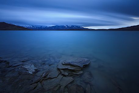 Campotosto lake at the blue hour, Gran Sasso e Monti della Laga national park, Abruzzo, Italy Campotosto lake at the blue hour, Gran Sasso e Monti della Laga national park, Abruzzo, Italy