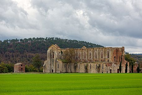The Abbey of San Galgano, one of the most evocative places in the itineraries of Tuscan spirituality, Tuscany, Italy, Europe The Abbey of San Galgano, one of the most evocative places in the itineraries of Tuscan spirituality, Tuscany, Italy, Europe