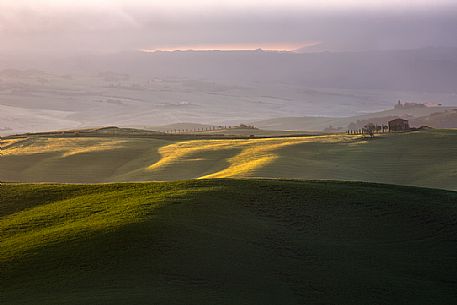 Summer rainstorm in the hills of Val d'Orcia,  Tuscany, Italy, Europe