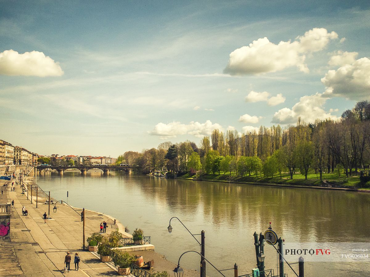 Po River and Re Umberto Bridge from Murazzi, Turin, Piedmont, Italy, Europe