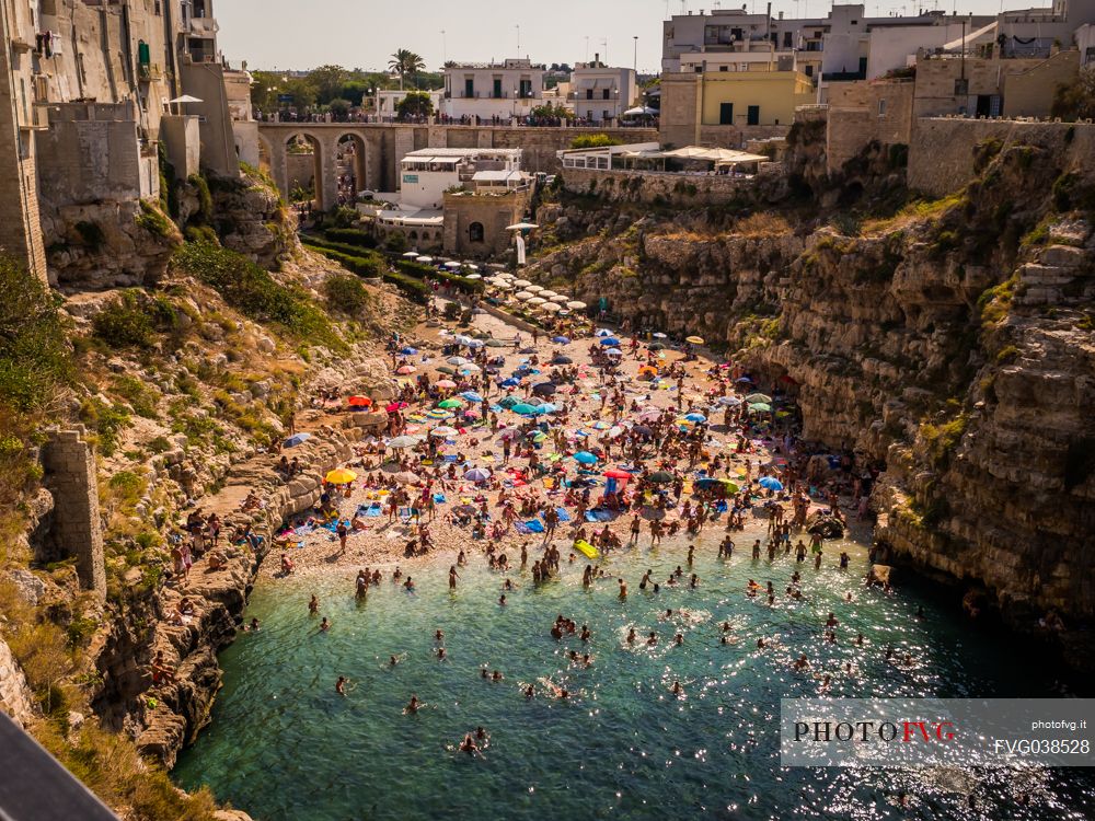 the beach town of Polignano a Mare, Bari, Salento, Apulia, Italy, Europe