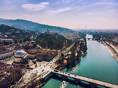 Turin Center, Gran Madre di Dio church and Monte Cappuccini mount views, Piedmont, Italy, Europe