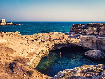 Cave of Poetry or Poesia cave, Roca Vecchia locality, Lecce, Salento, Apulia, Italy, Europe