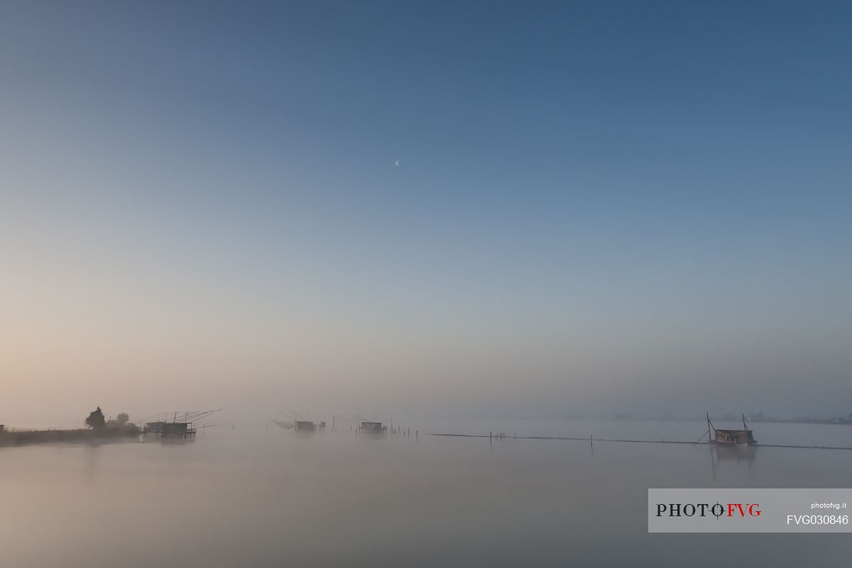 Fishing houses called Padellone or Bilancione in the Valli di Comacchio, Emilia Romagna