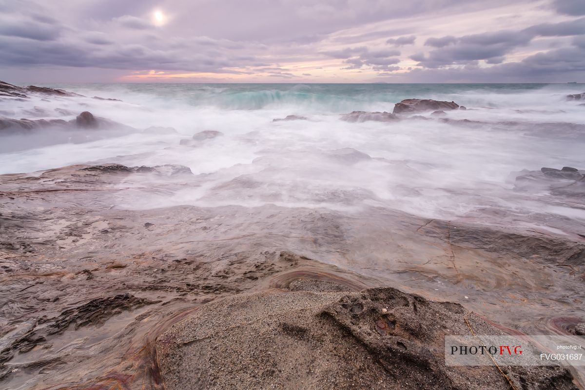 Sea rocks in the storm, Calafuria, Livorno,Tuscany, Italy