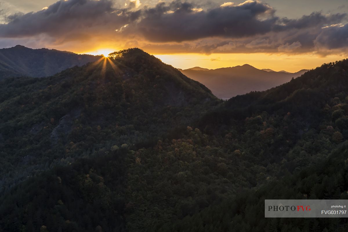 Casentino skyline at sunset, Foreste Casentinesi national park, Italy