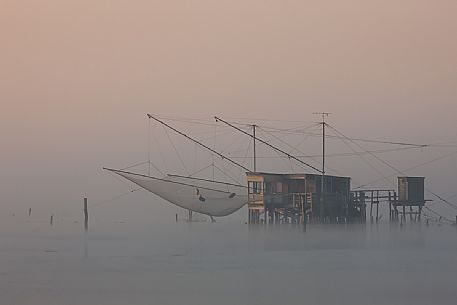 Typical fishing house called Padellone or Bilancione in the Valli di Comacchio, Emilia Romagna Typical fishing house called Padellone or Bilancione in the Valli di Comacchio, Emilia Romagna