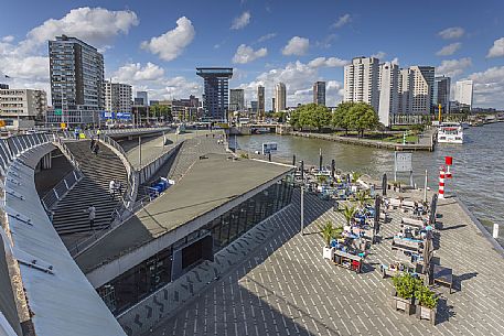 Overhead view of Maritime museum and city skyline, Rotterdam, Netherlands