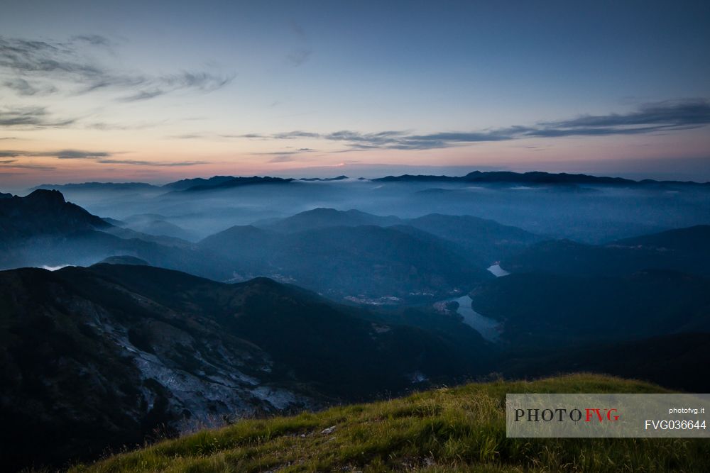 Fog between the mountains in the Apuane Alps, Pena di Sumbra mount, Tuscany, Italy, Europe