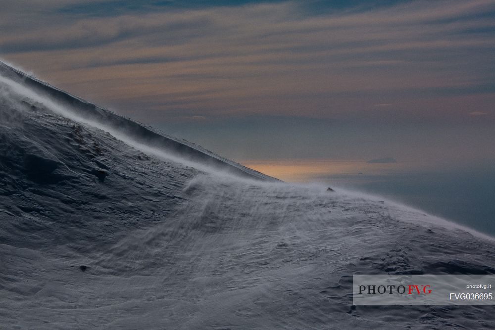 Blizzard in the slope of Apuane Alps,  Sagro mount, Tuscany, Italy, Europe