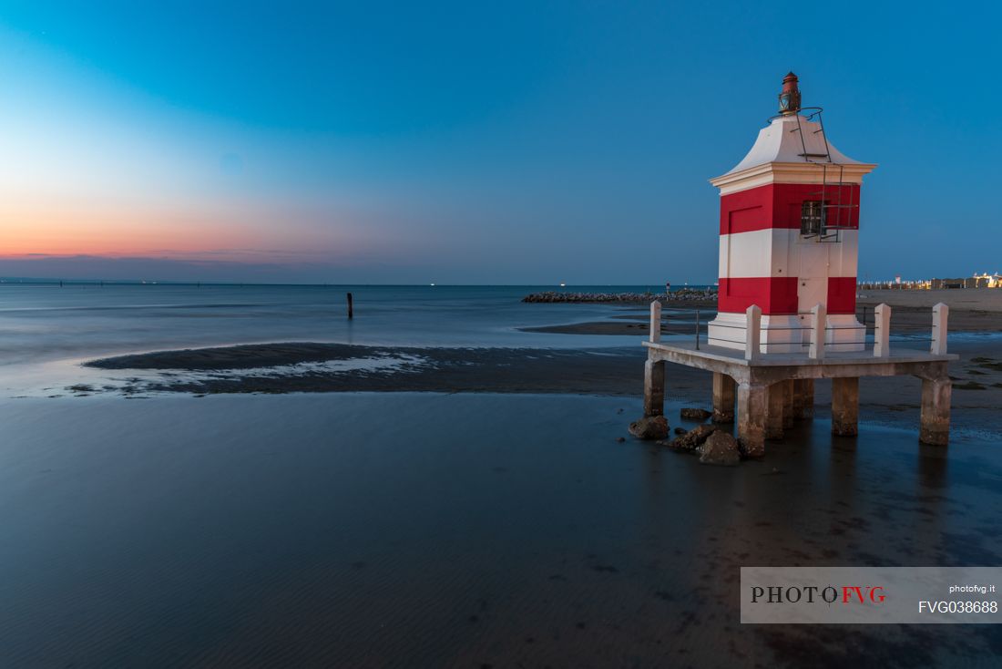 Old lighthouse in Lignano Sabbiadoro at twilight, Adriatic coast, Friuli Venezia Giulia, Italy, Europe